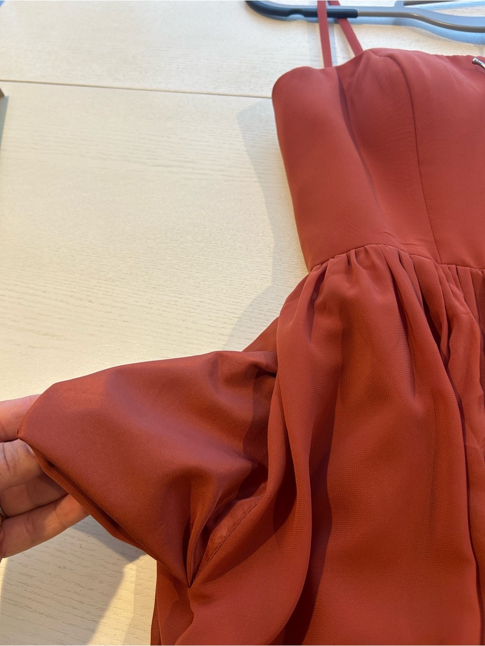 Azazie Bridesmaid Spaghetti Strap Rust Maxi Dress - Picture 15 of 16